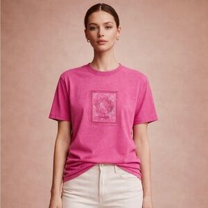 100% Cotton Y2K Reebok Women's Pink Striped Graphic Heritage Tee Size Small